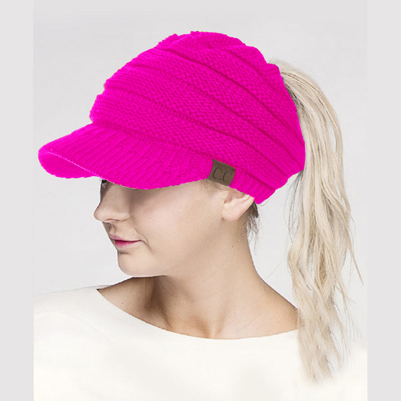 C.C Messy Bun Knitted Brim Hat