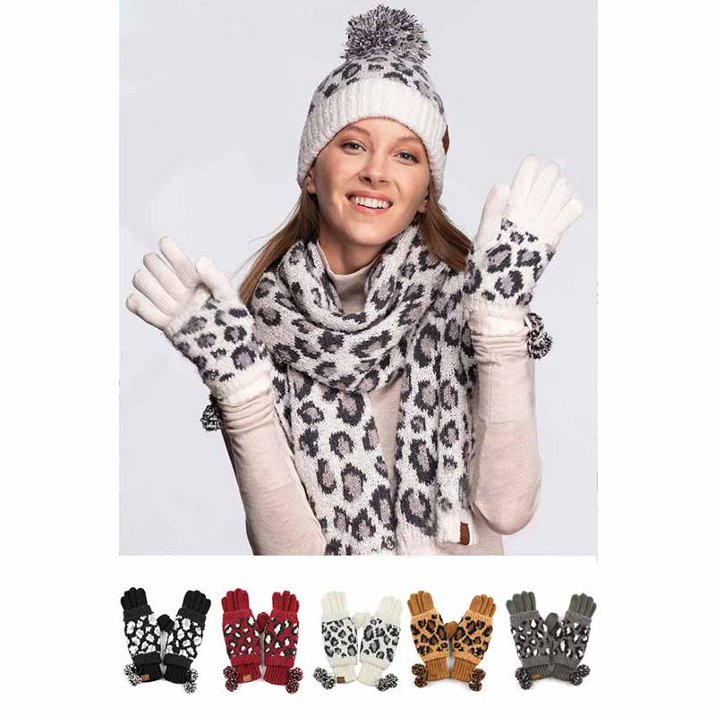C.C Leopard Jacquard Knit Glove with Knit Pom - Image 2