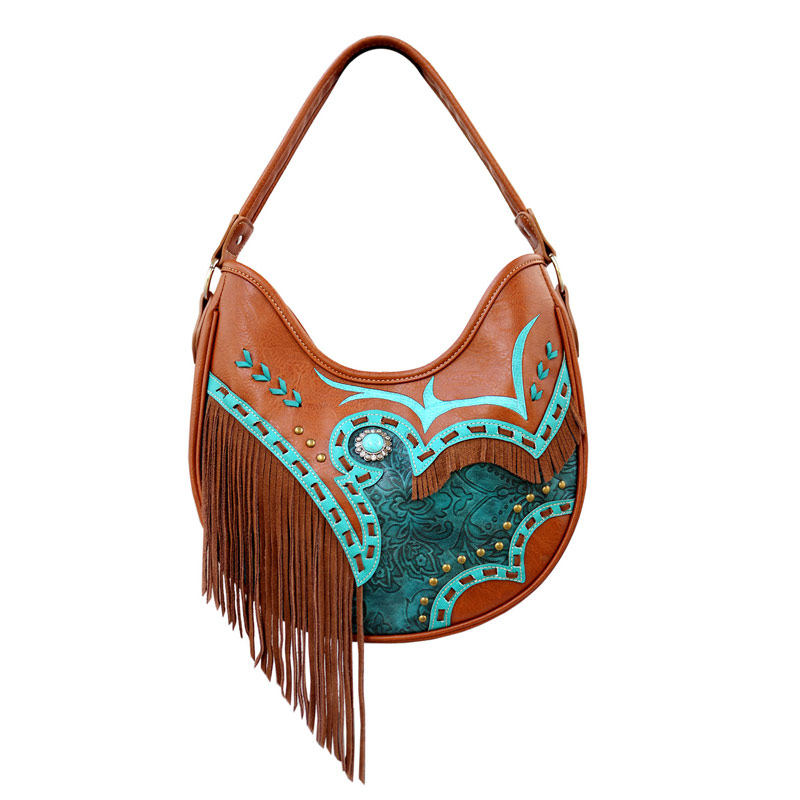 Western Design Turquoise Accent Fringe Bag