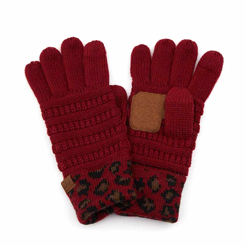 C.C Solid Ribbed Gloves with Leopard Pattern Cuff