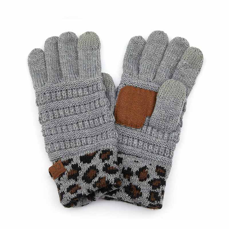 C.C Solid Ribbed Gloves with Leopard Pattern Cuff
