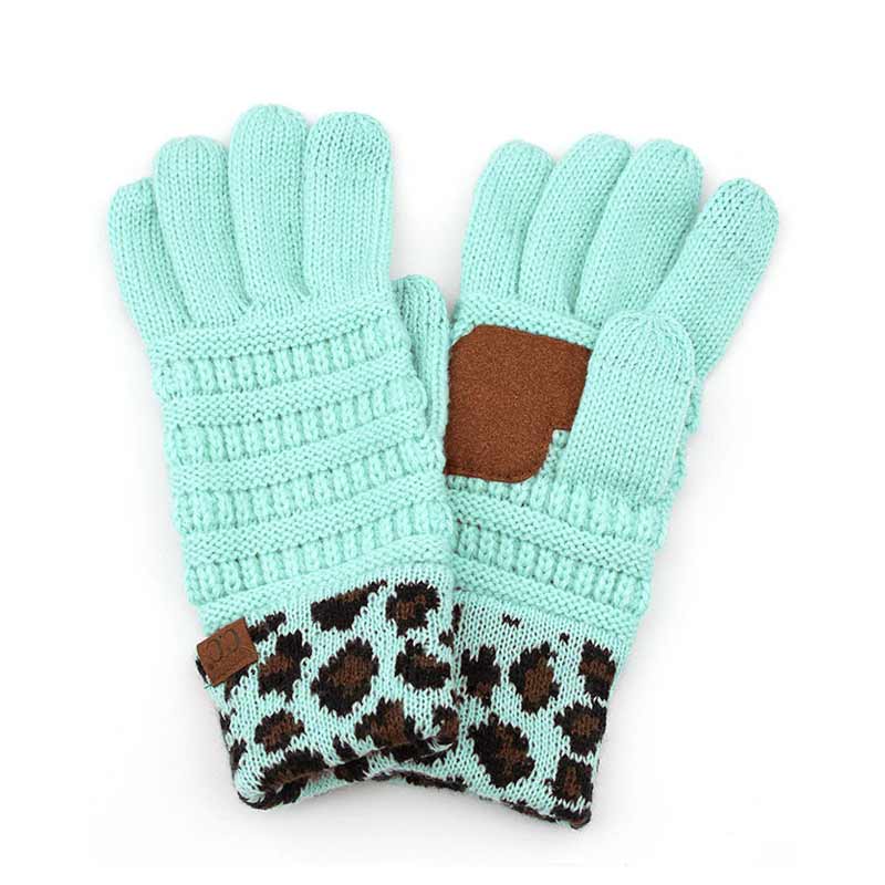 C.C Solid Ribbed Gloves with Leopard Pattern Cuff
