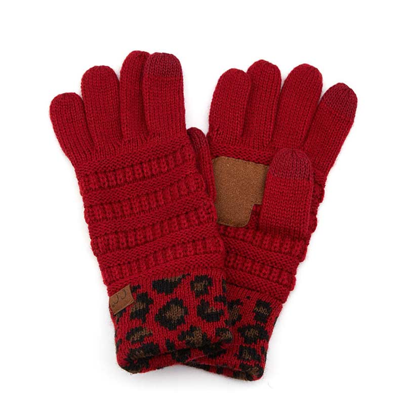 C.C Solid Ribbed Gloves with Leopard Pattern Cuff