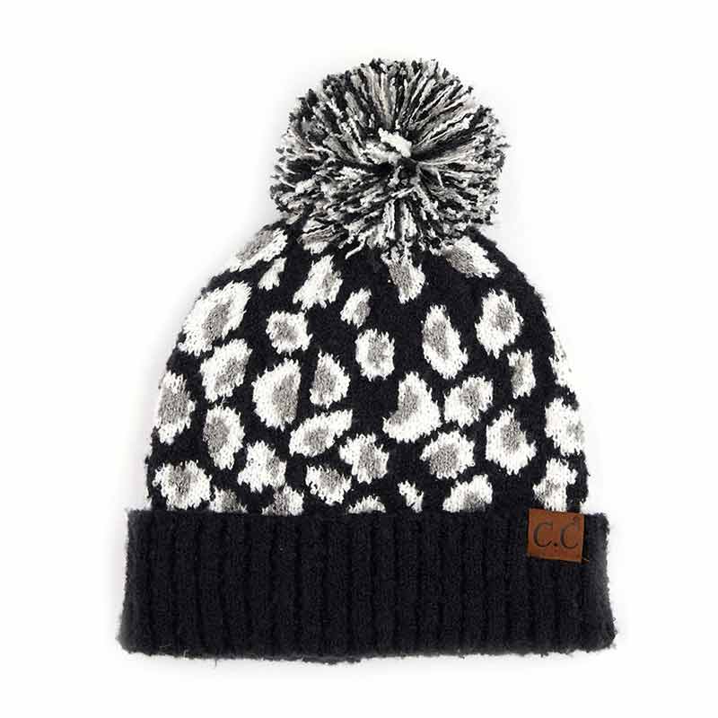 C.C Leopard Jacquard Knit Beanie with Knit Pom
