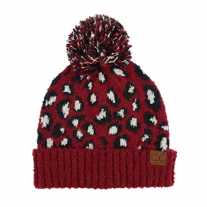 C.C Leopard Jacquard Knit Beanie with Knit Pom