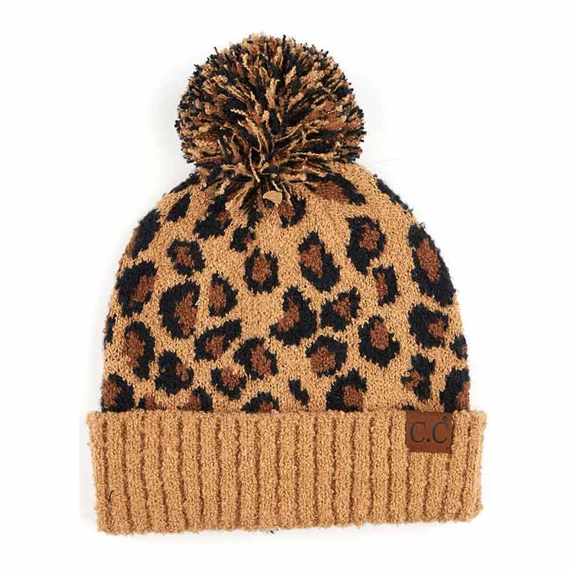 C.C Leopard Jacquard Knit Beanie with Knit Pom
