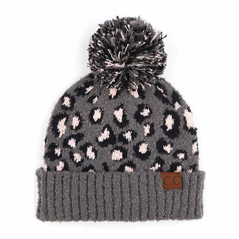 C.C Leopard Jacquard Knit Beanie with Knit Pom