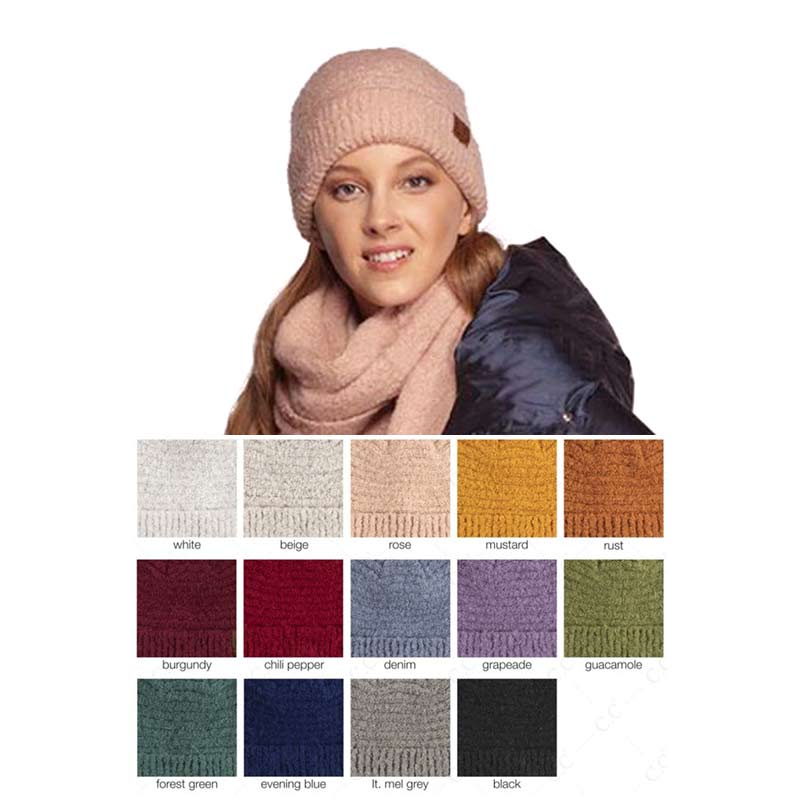 C.C Solid Boucle Yarn Beanie Hat with Cuff - Image 2
