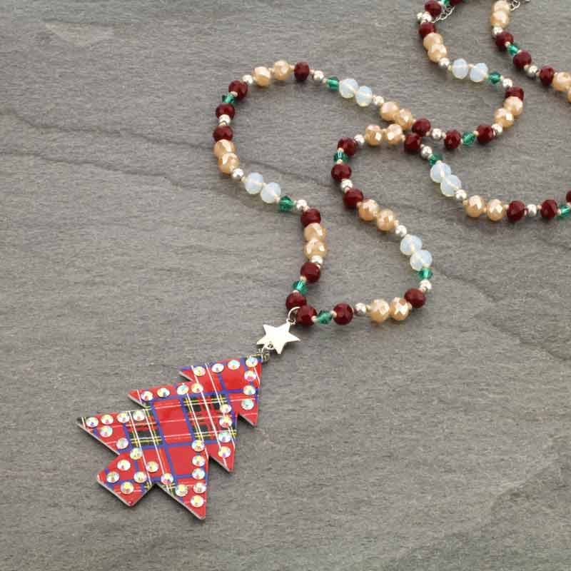 Christmas Tree Glass Bead Necklace