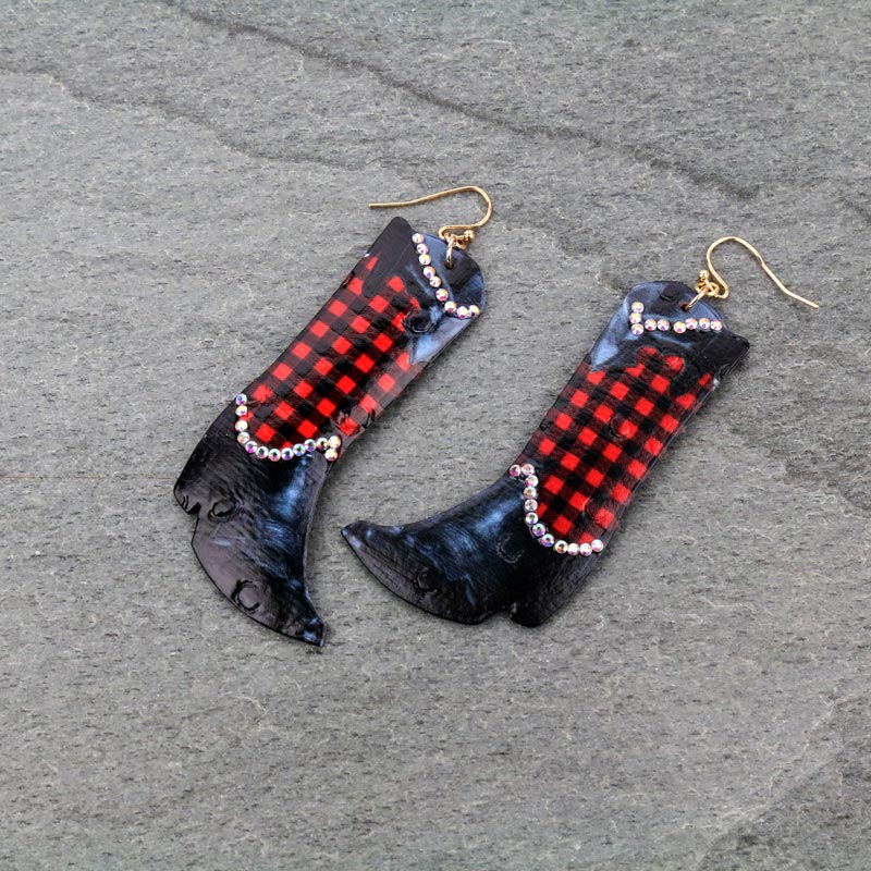 Western Boots Leather Fish Hook Earrings