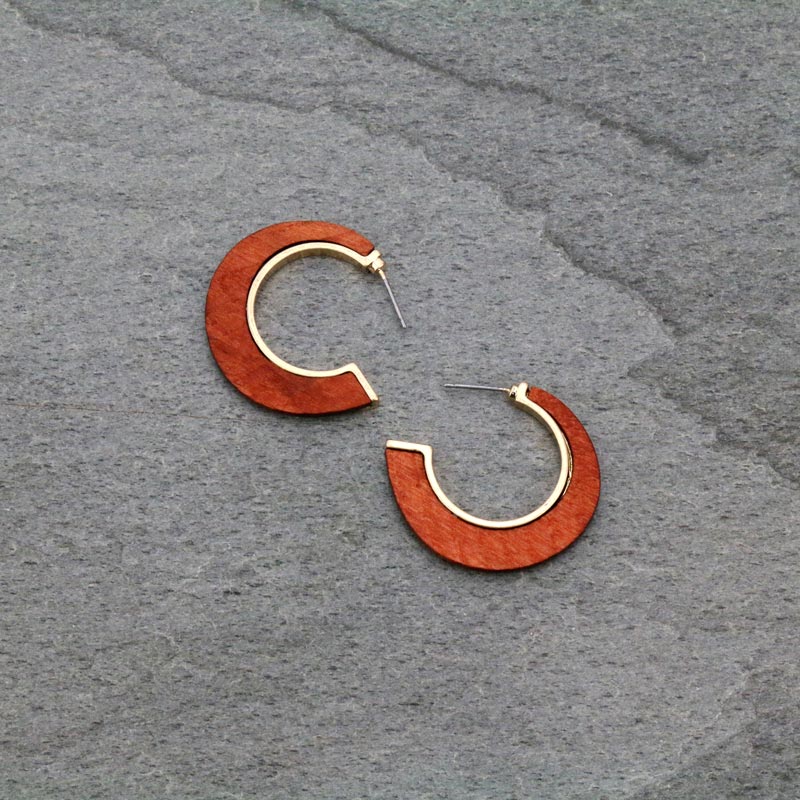 1.5" Half Moon Shape Wood Hoop Earrings
