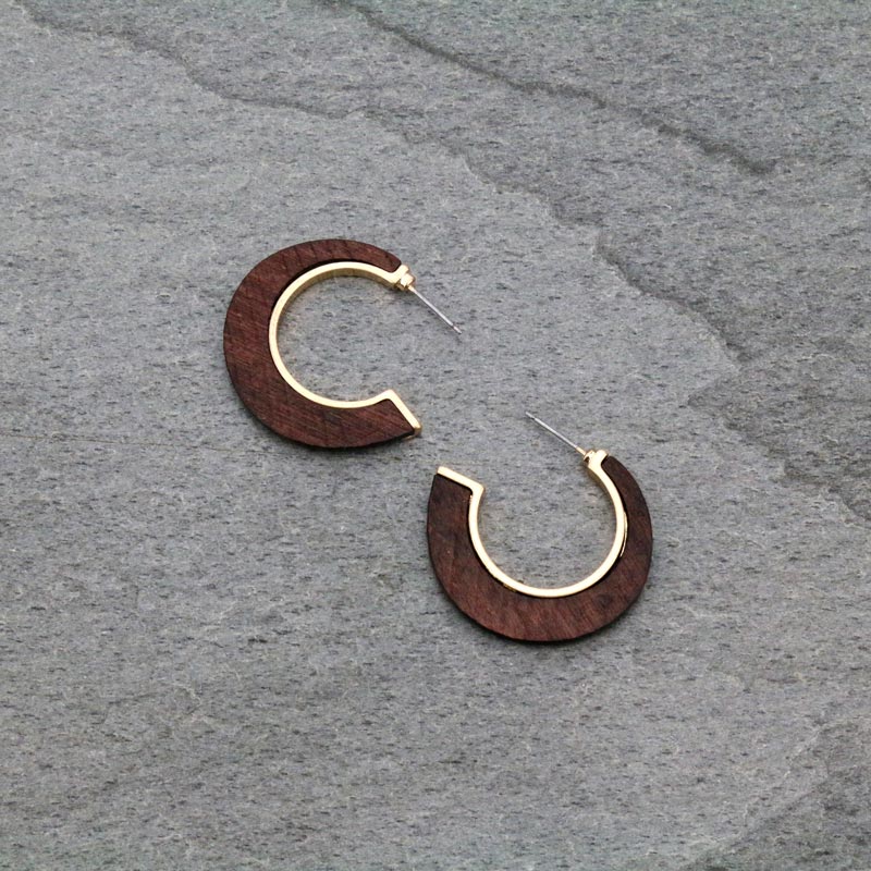1.5" Half Moon Shape Wood Hoop Earrings