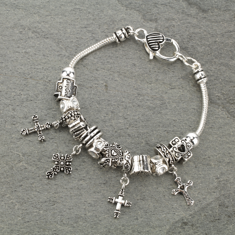 Cross Charm Theme Multi Bead Bracelet