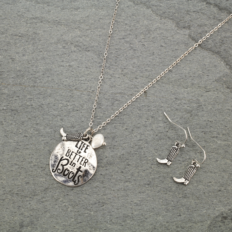 "Life Is Better In Boots" Necklace Set