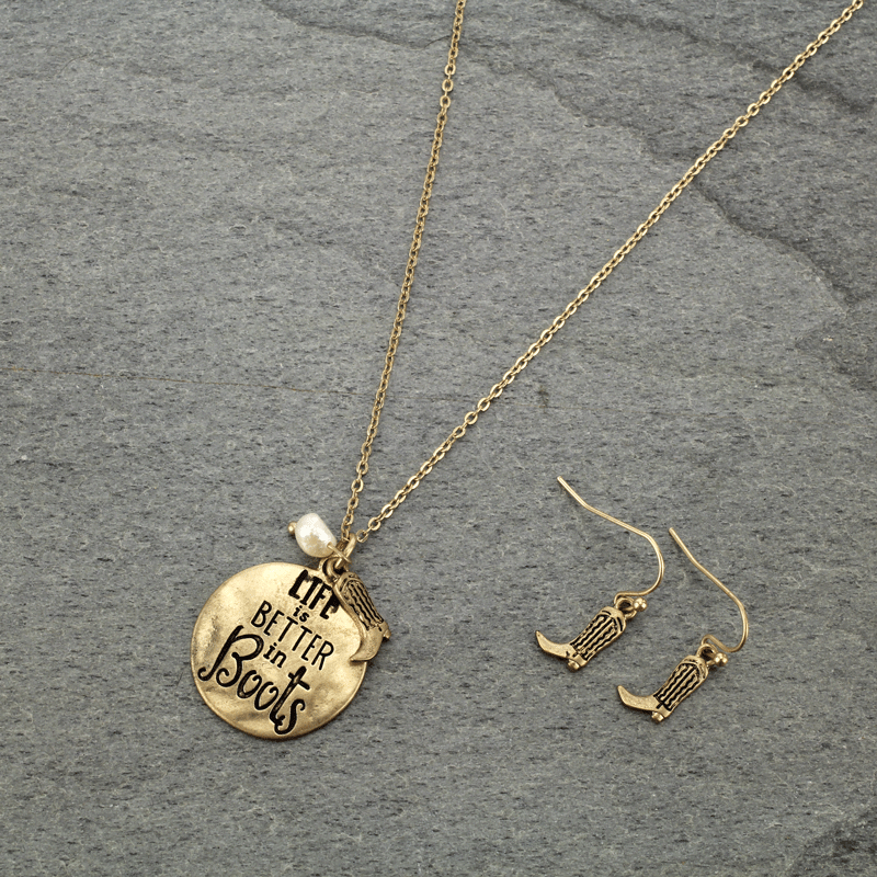 "Life Is Better In Boots" Necklace Set