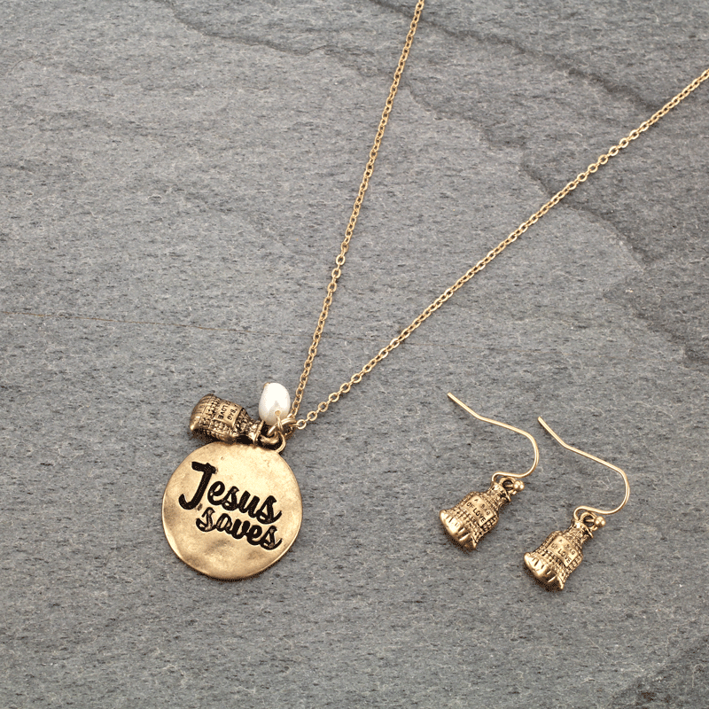 "Jesus Saves" Necklace Set