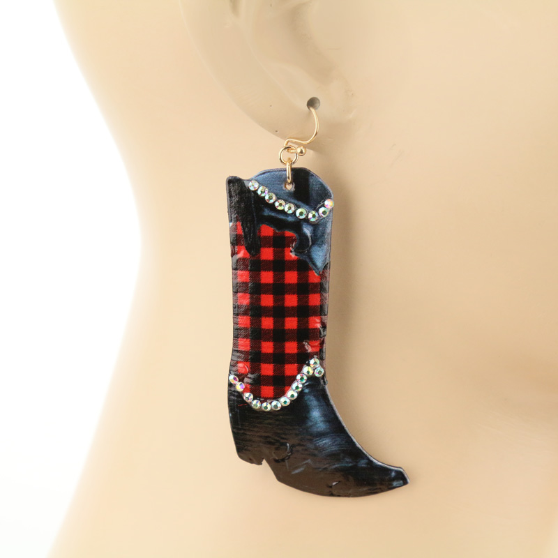 Western Boots Leather Fish Hook Earrings - Image 2