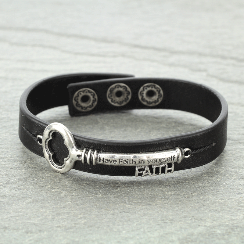 "Faith" Inspiration Key Leather Bracelet