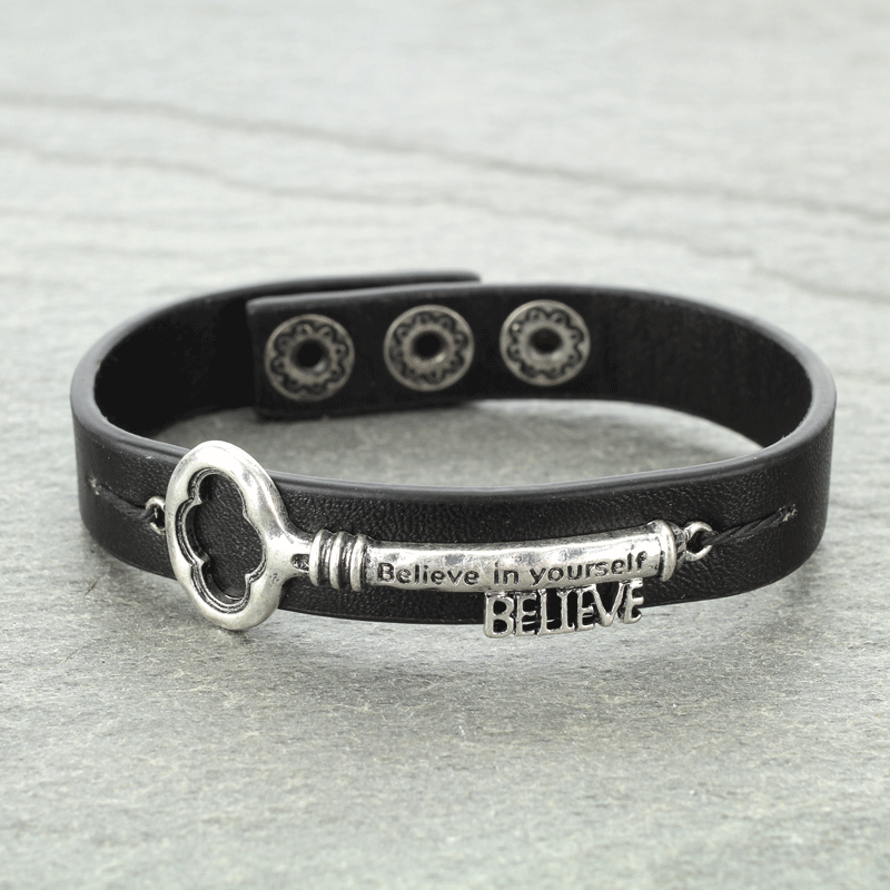 "Believe" Inspiration Key Leather Bracelet