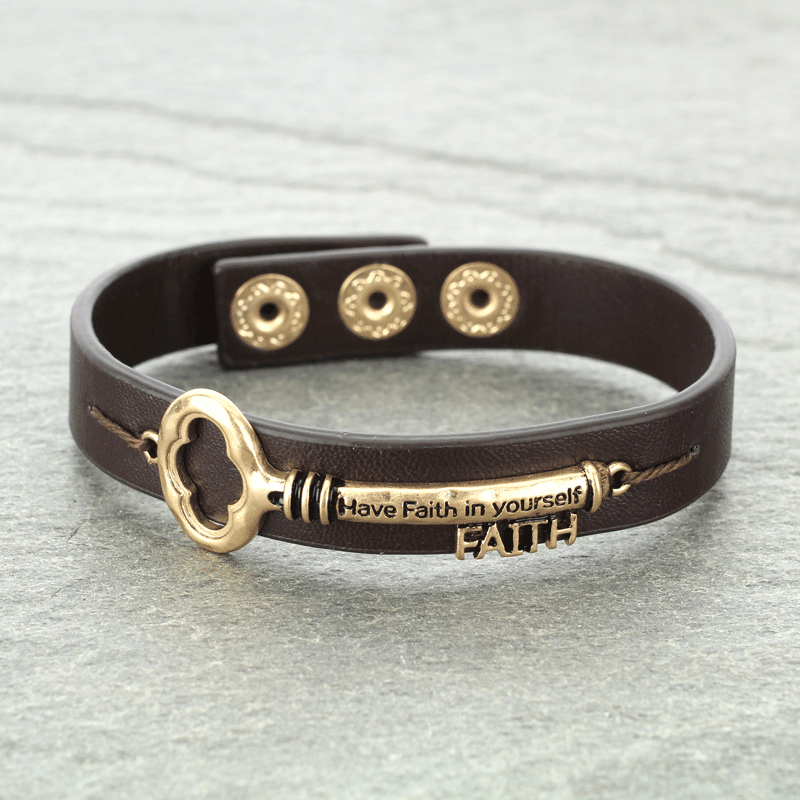 "Faith" Inspiration Key Leather Bracelet