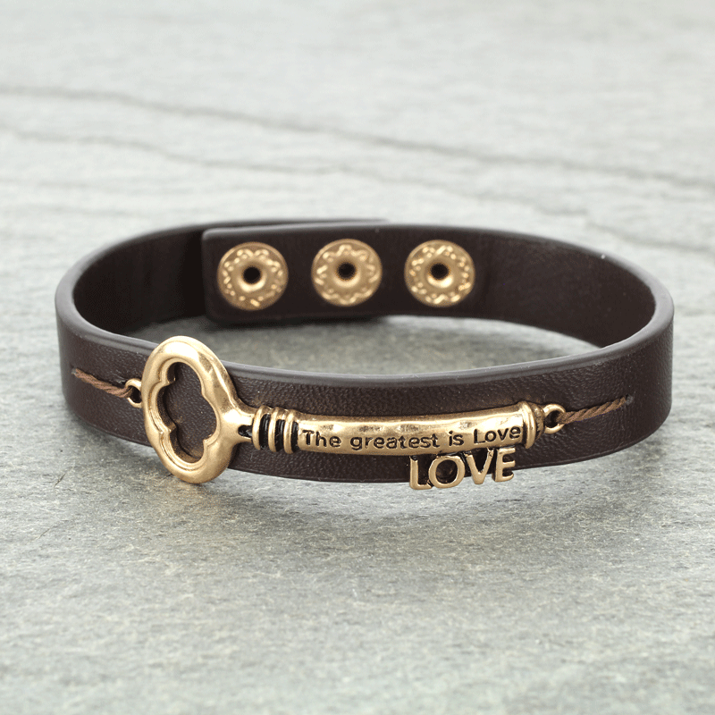"Love" Inspiration Key Leather Bracelet