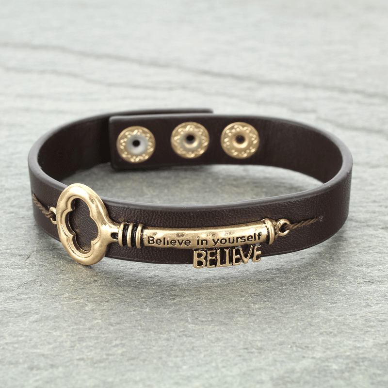 "Believe" Inspiration Key Leather Bracelet