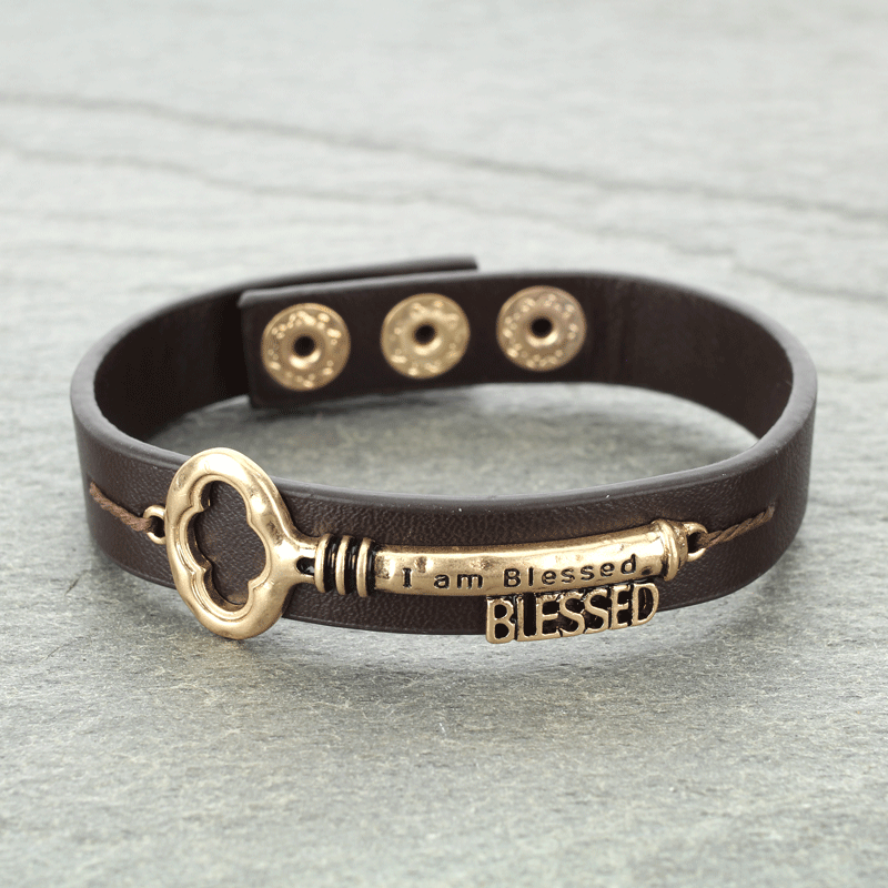 "Blessed" Inspiration Key Leather Bracelet