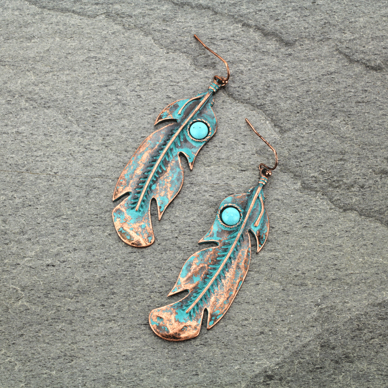 Western Feather Fish Hook Earrings