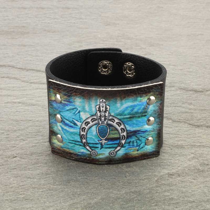 Western Squash Blossom Print Button Leather Bracelet