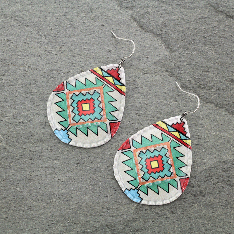 Western Navajo Style Print Fish Hook Earrings