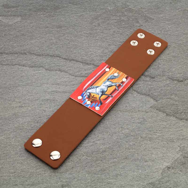Western Horse Print Button Leather Bracelet - Image 2