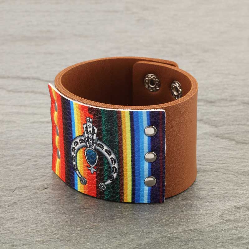 Western Squash Blossom Print Button Leather Bracelet - Image 2