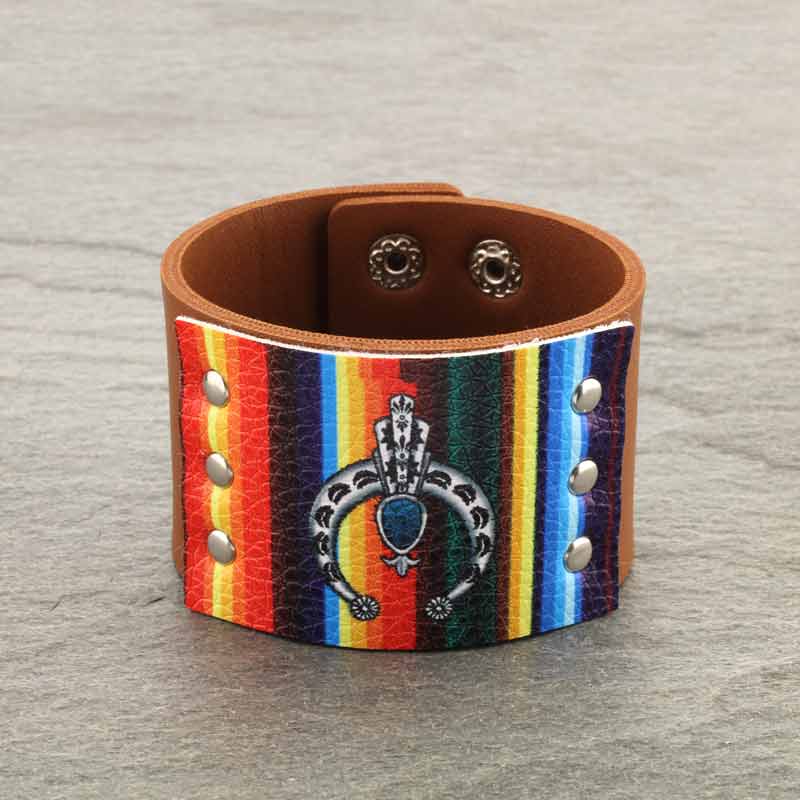 Western Squash Blossom Print Button Leather Bracelet