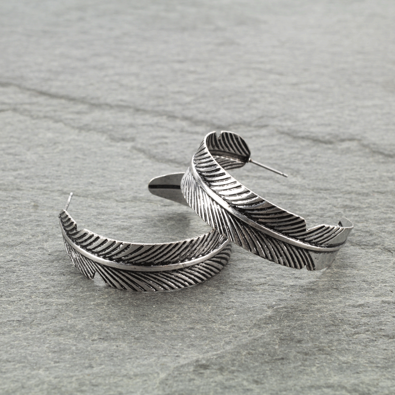 Western Feather Hoop Earrings