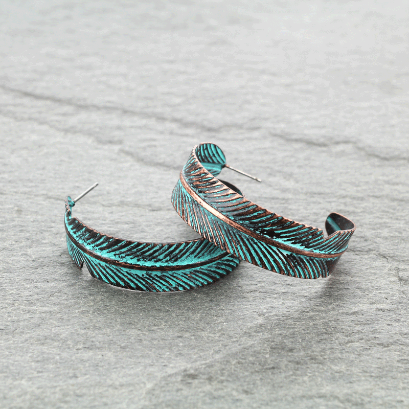 Western Feather Hoop Earrings