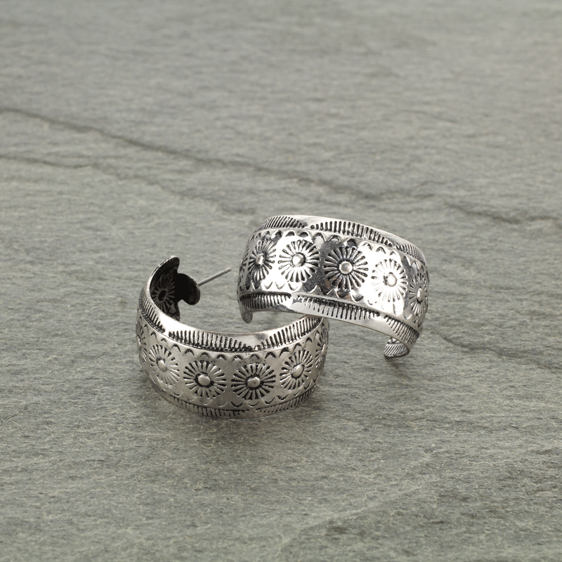 Western Navajo Style Texture Hoop Earrings