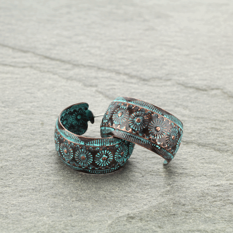 Western Navajo Style Texture Hoop Earrings