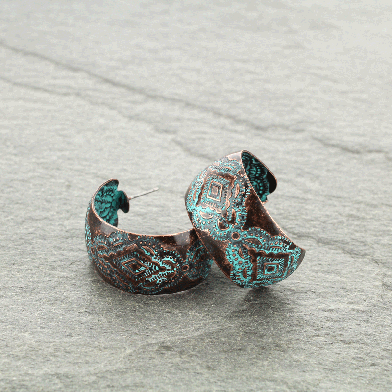 Western Navajo Style Texture Hoop Earrings