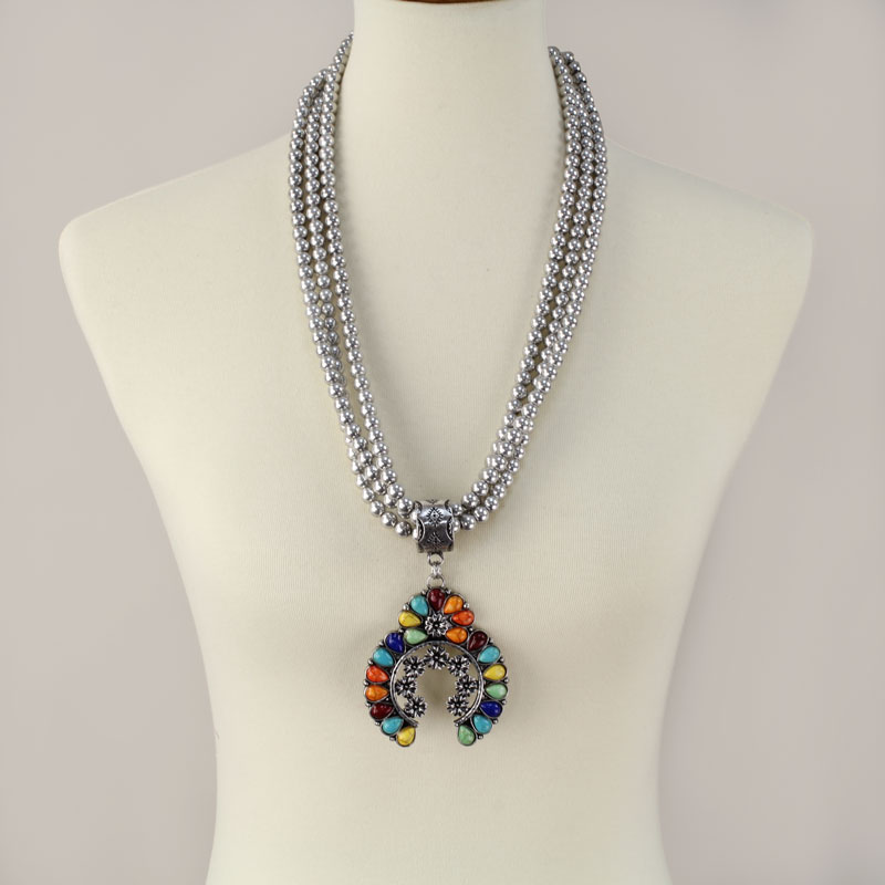 Western Squash Blossom with Bead Necklace Set - Image 2