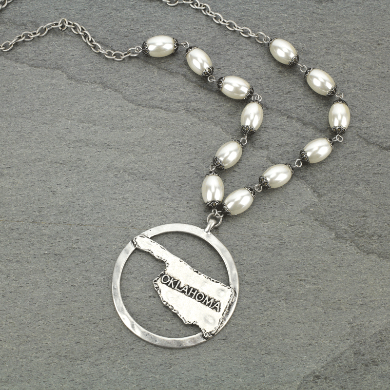 Oklahoma State Map Pearl Necklace