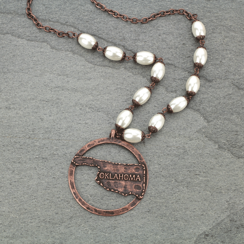 Oklahoma State Map Pearl Necklace