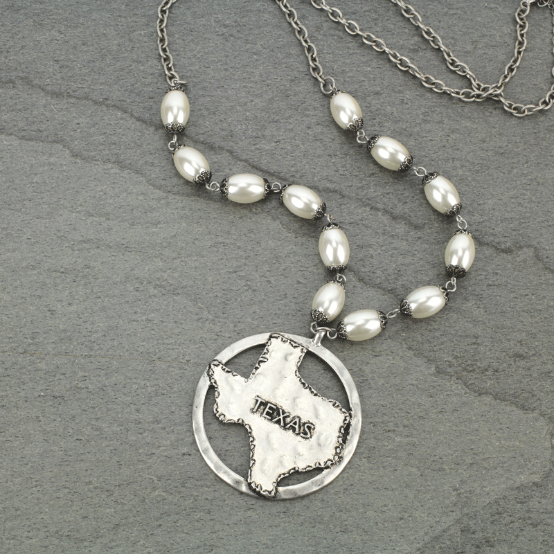 Texas State Map Pearl Necklace