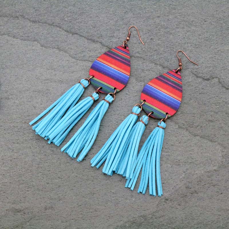 Serape Design Teardrop Tassel Fish Hook Earrings