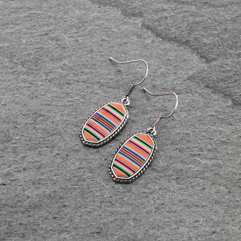 Serape Pattern Oval Fish Hook Earrings