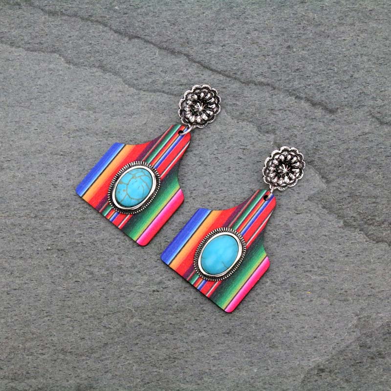 Serape Cattle Tag Post Earrings