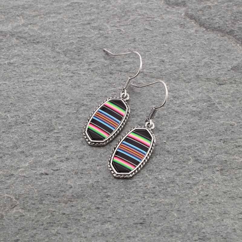 Serape Pattern Oval Fish Hook Earrings