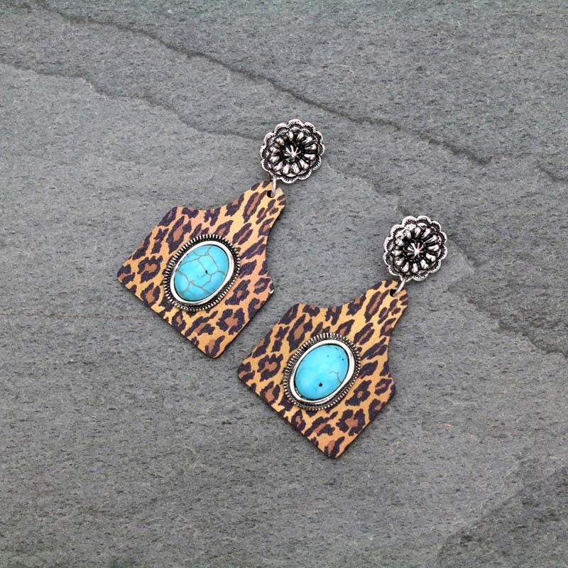 Leopard Cattle Tag Post Earrings