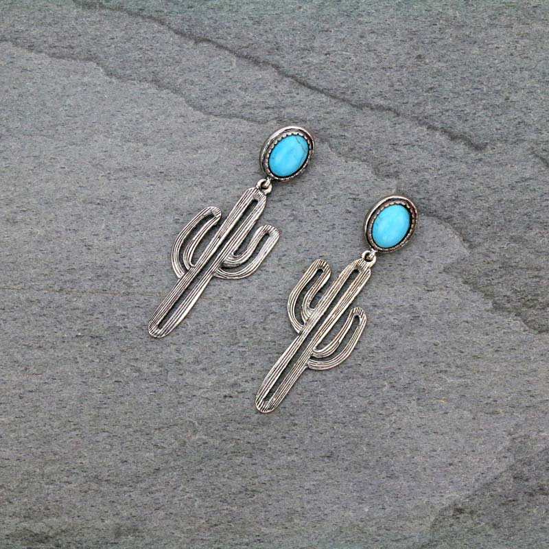Western Cactus Stone Post Earrings