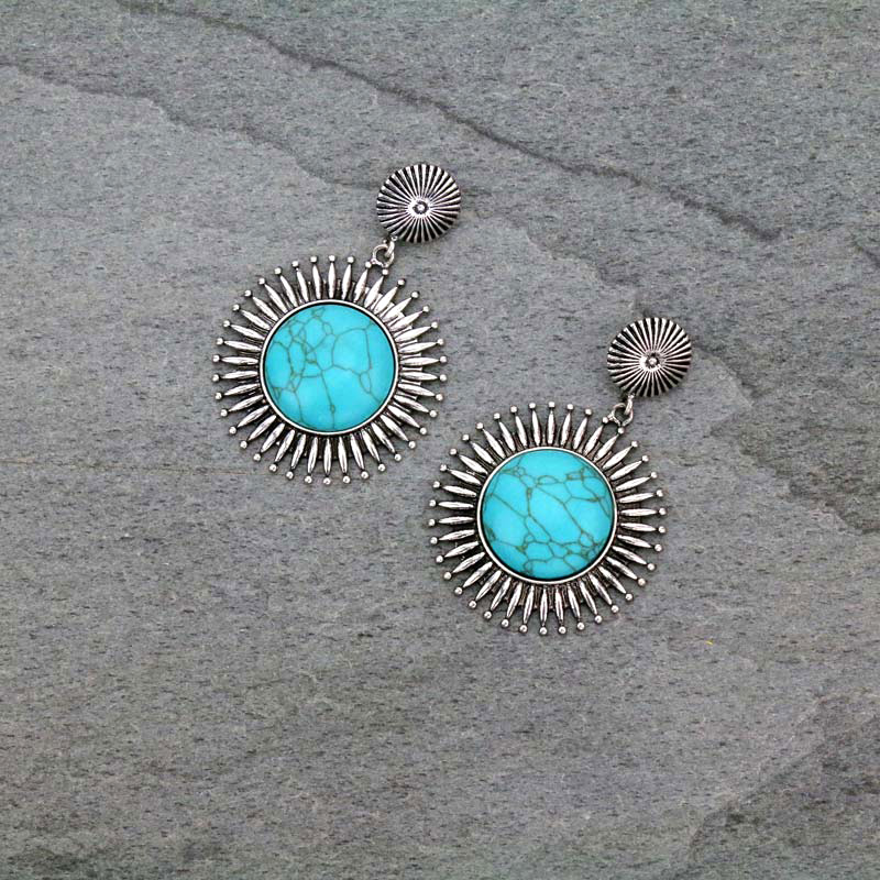 Western Radiant Circle Stone Post Earrings
