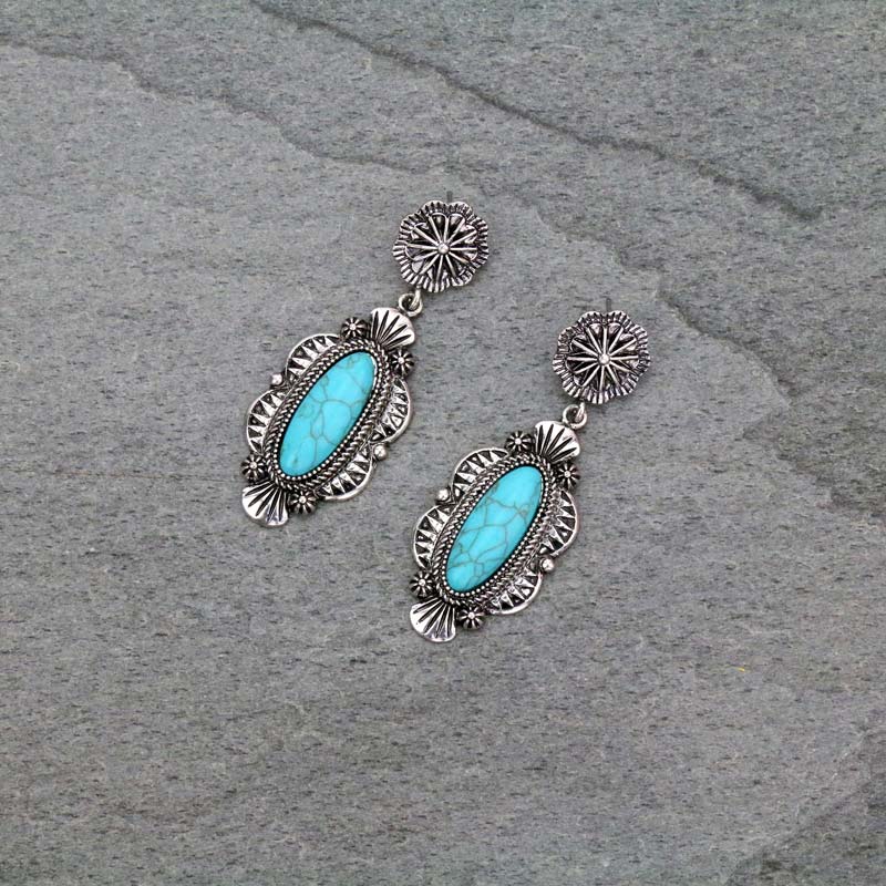Western Style Oval Stone Fish Hook Earrings
